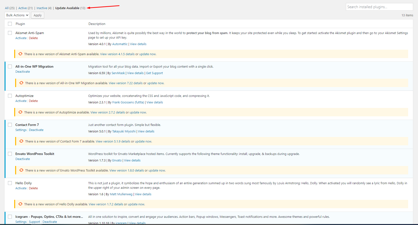 outdated plugins