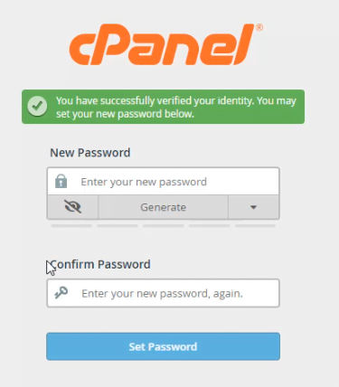 cpanel password reset complete