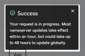 godaddy nameservers change success